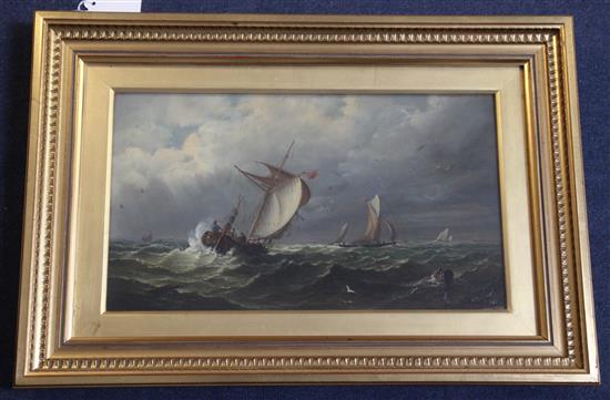 John Moore of Ipswich (1820-1902) Fishing boats off the coast 8.5 x 14.5in.